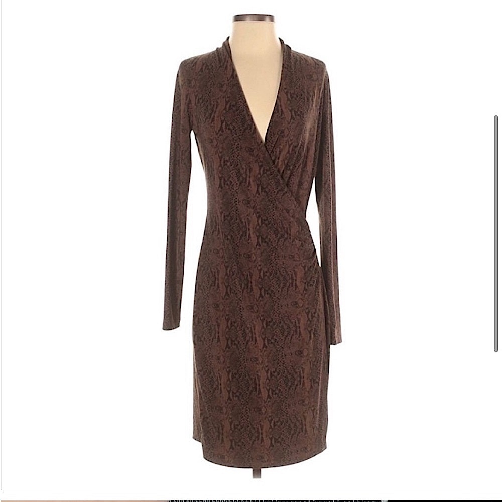 Norma Kamali women’s snake reptile print wrap long sleeve bodycon slinky neutral - Picture 3 of 13